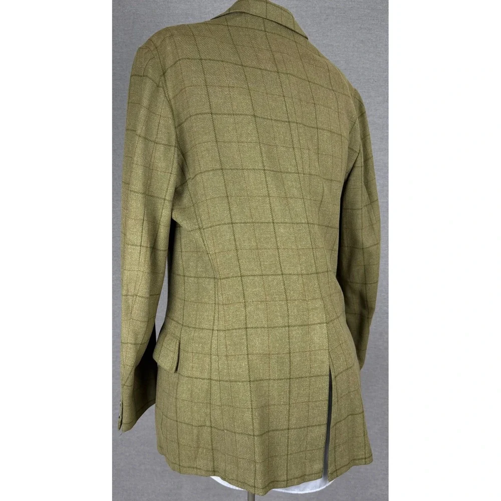 Vintage 60s Bespoke Olive Green Windowpane Wool Sport Coat 44 L